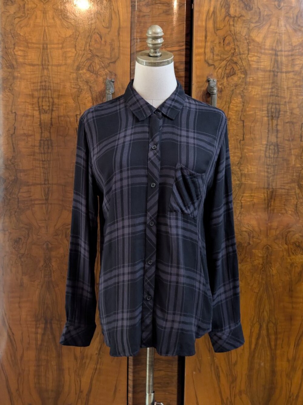 Rails Hunter Flannel Shirt Women's Size M Black Onyx Ash Long Sleeve Soft Grunge